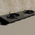 Modern Kitchen Appliance Gas Stove With Two Black Burners And Marble Wall Background