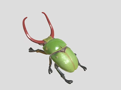 Detailed Close Up Of Green Reptile With Red Horns And Black Legs 3d model