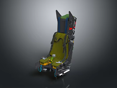 Airplane Seat Interior With Green Cushion Black Frame And Safety Components 3d model