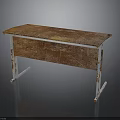Vintage Rustic Wooden Table With Worn Top And White Metal Legs