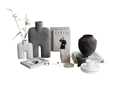 Modern Minimalist Decorative Ornament Set With Ceramic Vases Books And Tea Cup 3d model