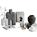 Modern Minimalist Decorative Ornament Set With Ceramic Vases Books And Tea Cup
