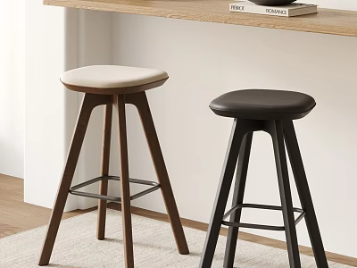 Modern Bar Stools With Beige Black Seats Wooden Black Legs In Kitchen Bar 3d model