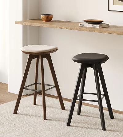 Modern Bar Stools With Beige Black Seats Wooden Black Legs In Kitchen Bar 3d model