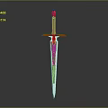 Decorative Sword With Red Blue Cross Guard And Silver Sharp Blade