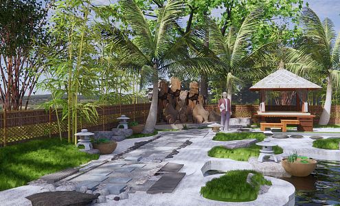 New Chinese Courtyard Country Courtyard Dry Landscape Courtyard Landscape Roof Garden Rest Holiday Leisure Seat Party Picnic 3d model