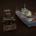 Two Ships Including New Blue White Vessel With Deck Pipes And Old Rusty Black Hull