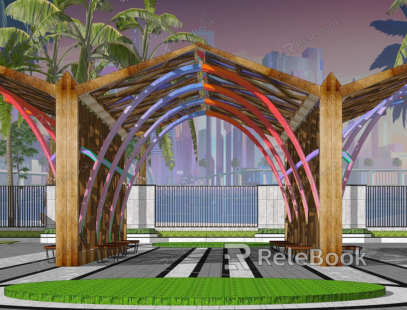 Geometric Ice Crack Wood Frame Corridor Pavilion model