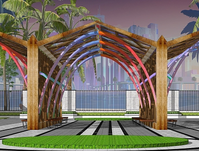 Geometric Ice Crack Wood Frame Corridor Pavilion 3d model