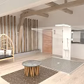 Modern Hotel Room Interior Design With Round Bed Skylight Wooden Flooring And Green Plants