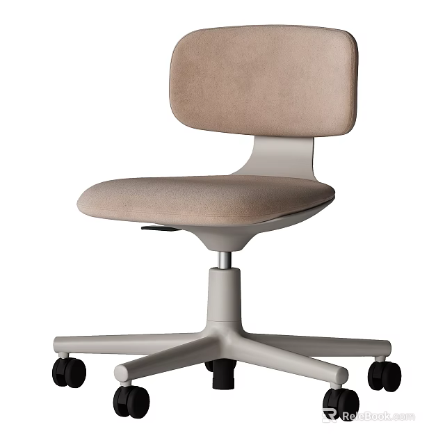 Modern Beige Fabric Office Chair With Ergonomic Backrest And Swivel Wheels Design 3d model 