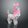 Pixelated Pink And White Rabbit Toy With Long Ears And Blue Eyes