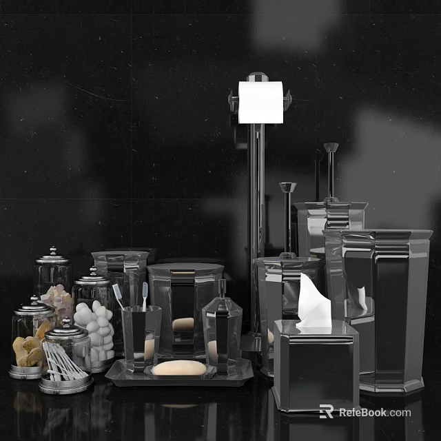 Modern Minimalist Kitchenware with Glass Jars Paper Towel Holder and Coffee Maker 3d model 