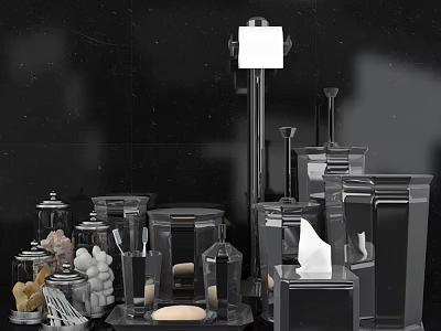 Modern Minimalist Kitchenware with Glass Jars Paper Towel Holder and Coffee Maker 3d model