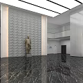 Minimalist Modern Reception Lobby With Polished Marble Floor And Central Bronze Statue Elegant Decoration