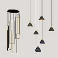 Modern Hanging Pendant Lights With Rectangular Light Bars And Colorful Cone Shapes 3d model