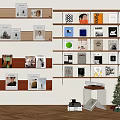 Modern Style Bookshelf Metal Bookshelf Wooden Bookshelf Book Ornaments Record Machine Christmas Tree 3d model