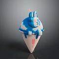 Dripping Blue And White Ice Cream Cone With Rabbit Ear Design And Pink Straw