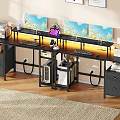 Ergonomic Home Office Desk With Dual Monitors Keyboard Lamp And Gaming PC