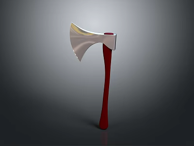 Modern Axe Weapon Design With Silver Blade And Red Handle 3d model