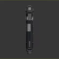 Futuristic Sci Fi Pistol With Black Body Golden Eagle Emblem And Green Indicator Light