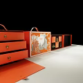 Orange And Black Decorative Ornament Set With Drawers Cutout Logo Patterns And Pagoda Designs
