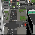 Cartoon City Street Scene With Various Vehicles Buildings Trees And Street Elements