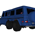 Blue Six Wheel Off Road Vehicle With Large Tires And Black Accents