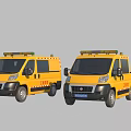 Yellow Utility Vehicles Featuring Warning Lights Stripes Van and Pickup Models 3d model
