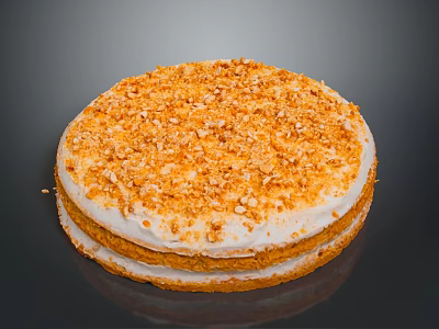 Round Layered Cake With Golden Crumbles And Cream Filling On Dark Background 3d model
