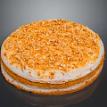 Round Layered Cake With Golden Crumbles And Cream Filling On Dark Background
