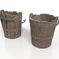 Two Rustic Wooden Buckets With Metal Hoops For Household Daily Use
