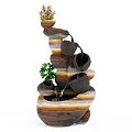 Multi tiered Garden Ornament With Flowing Water Succulents And Green Plants