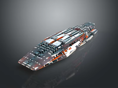 Futuristic Metallic Transparent Object Featuring Sleek Design And Orange Accent Details 3d model
