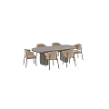 Modern Round Wooden Dining Table Set With Light Colored Upholstered Chairs 3d model