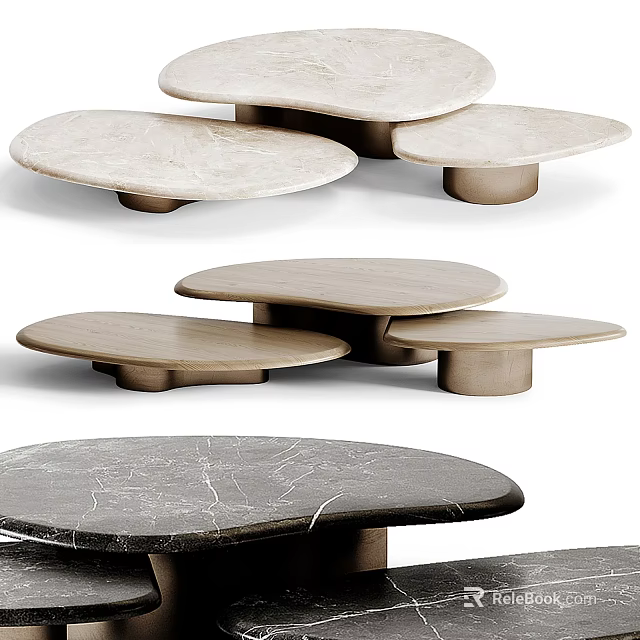 Modern Minimalist Coffee Tables With Marble And Wooden Surfaces In Layered Round Design 3d model 