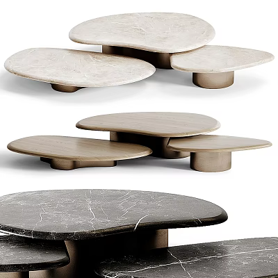 Modern Minimalist Coffee Tables With Marble And Wooden Surfaces In Layered Round Design 3d model