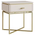Elegant White Nightstand With Gold Metal Frame And Drawer Handle Design