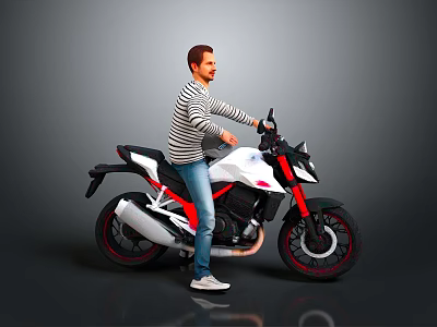 Modern White And Red Sports Motorcycle With Black Accents And Red Rims 3d model