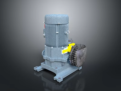 Gray Industrial Gear Motor with Yellow Component and Metal Base Structure 3d model