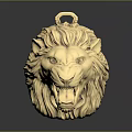 Golden Lion Head Sculpture With Mane Details Front View Dark Background Reflective Surface
