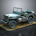 Vintage Military Jeep With Open Top Design Large Tires And Grassy Base