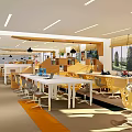 School Modern Learning Classroom With Yellow Gray Chairs White Tables And Bookshelves