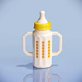 White Baby Bottle With Yellow Cap Two Handles And Orange Square Patterns