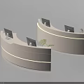 Modern Curved Reception Desk With White Finish Computer Monitors And Built-in Lighting