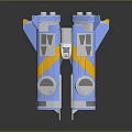 3D Rendering of Blue Yellow Gray Cosmic Spacecraft with Twin Fuselage Design