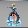 Blonde Hair Anime Character In Blue Outfit Holding Sword With Blue Glowing Base