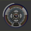Rotating Display Equipment 3D Model Featuring Circular Multicolored Base And Central Spire Cabins