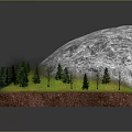 Snowy Mountain Landscape With Green Pine Trees Grass And Brown Soil