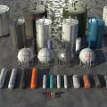 Industrial Storage Tanks Featuring Various Sizes Different Colors And Cylindrical Spherical Shapes 3d model